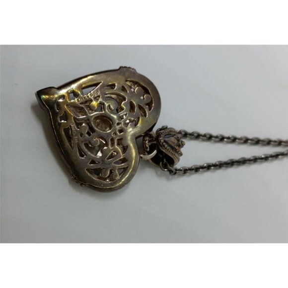 𝅺Sterling silver and 14k gold Dmc hefty filigree heart  rope necklace romantic. - Picture 2 of 5